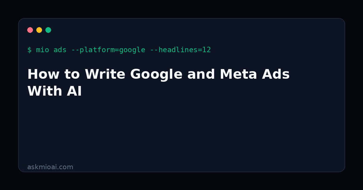 AI ad copy generator terminal generating Google and Meta ad headlines