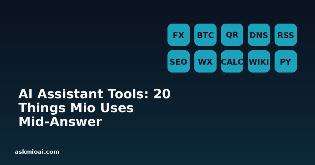 AI assistant tools grid showing the 20 capabilities Mio uses mid-answer