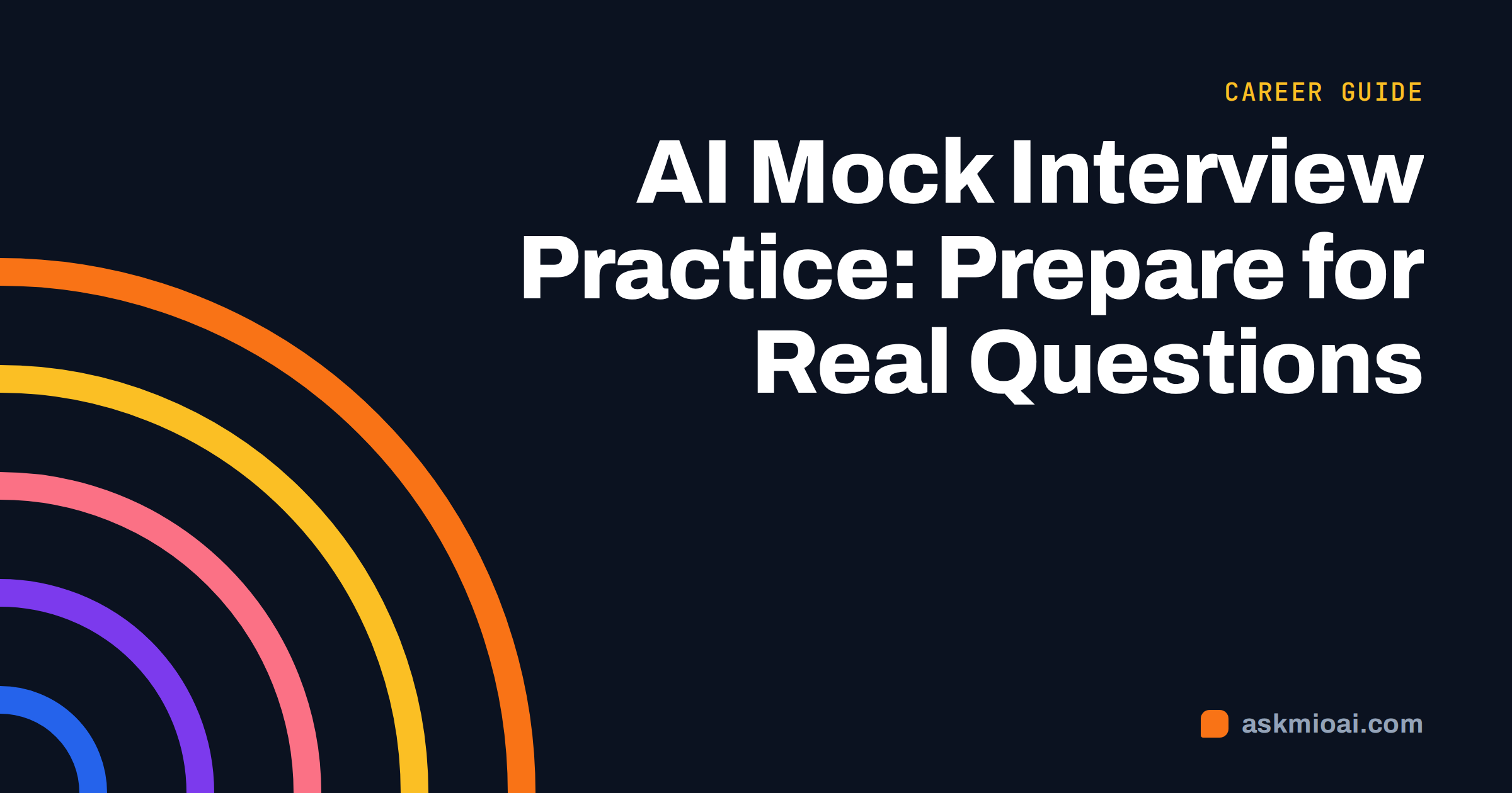 AI mock interview practice guide cover with concentric orange and violet arcs