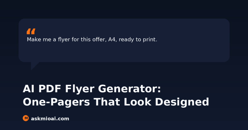 AI PDF flyer generator creating a designed A4 offer one-pager