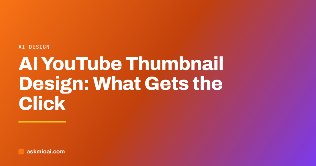 AI YouTube thumbnail design guide cover on an orange to violet gradient