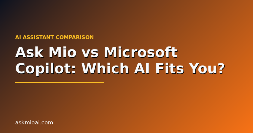 Ask Mio vs Copilot comparison graphic on an orange gradient background