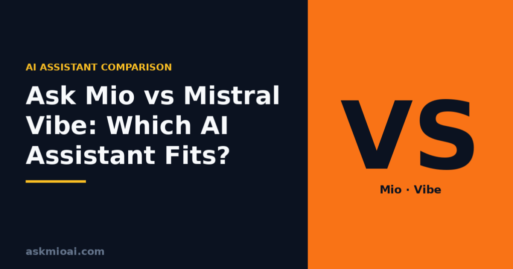 Ask Mio vs Mistral Vibe comparison graphic with VS split panel