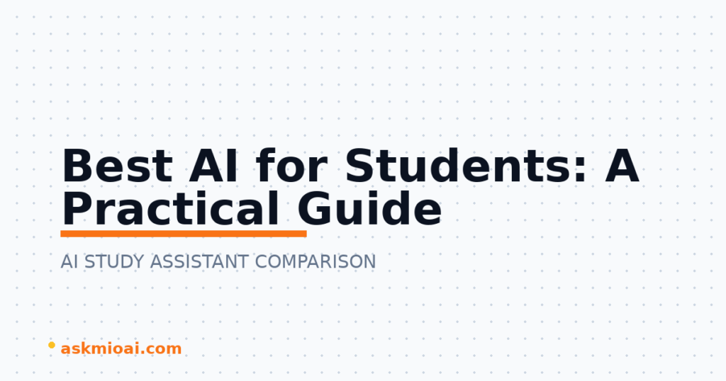 Best AI for students guide — dotted grid title card for a comparison of ChatGPT, Gemini, Claude, Copilot and Ask Mio