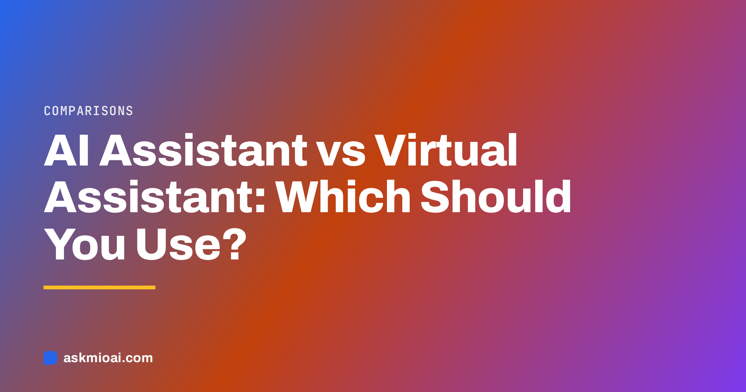 AI assistant vs virtual assistant cover on a blue to violet diagonal gradient