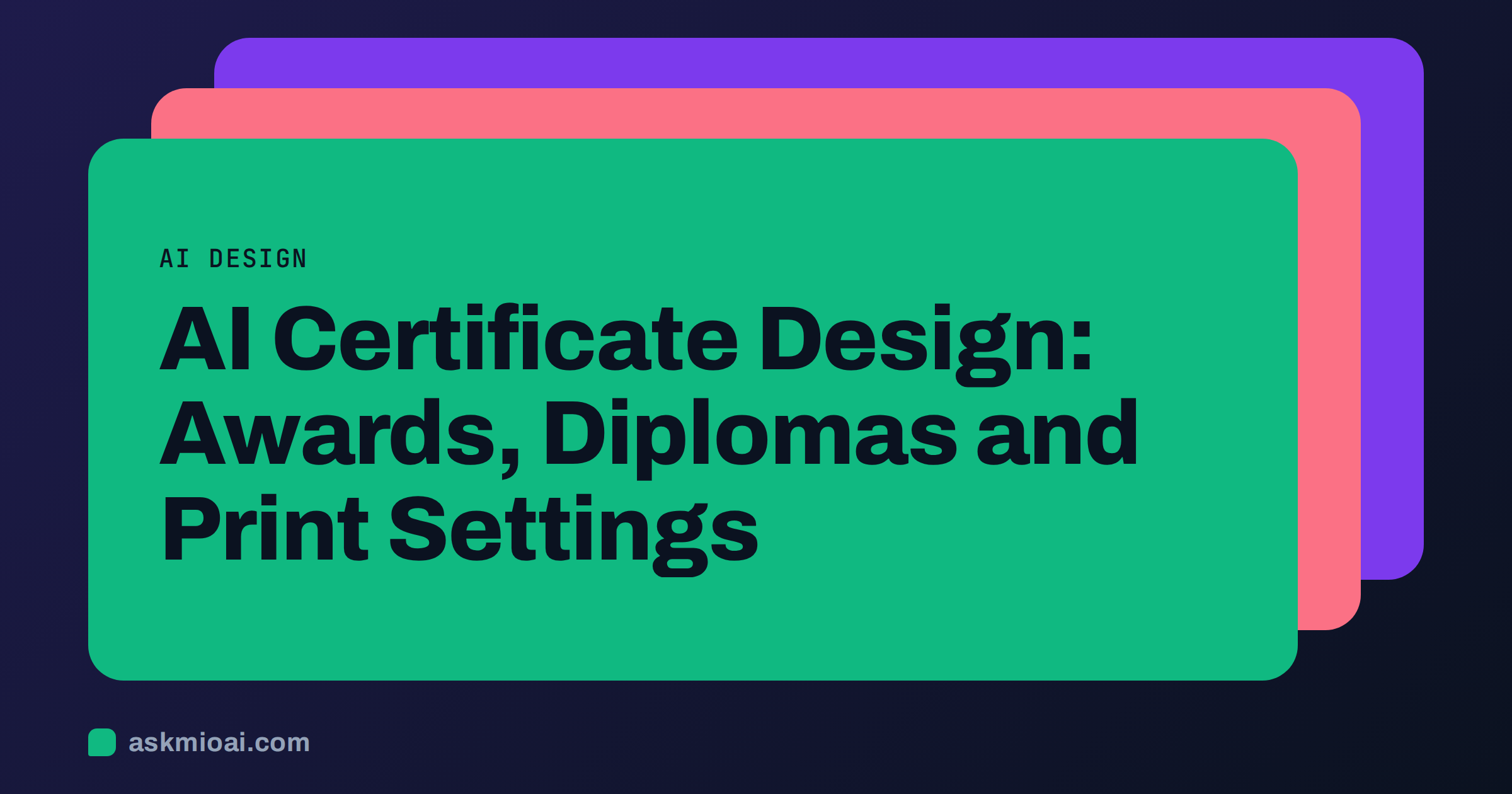 AI certificate design cover with three layered cards in green and gold