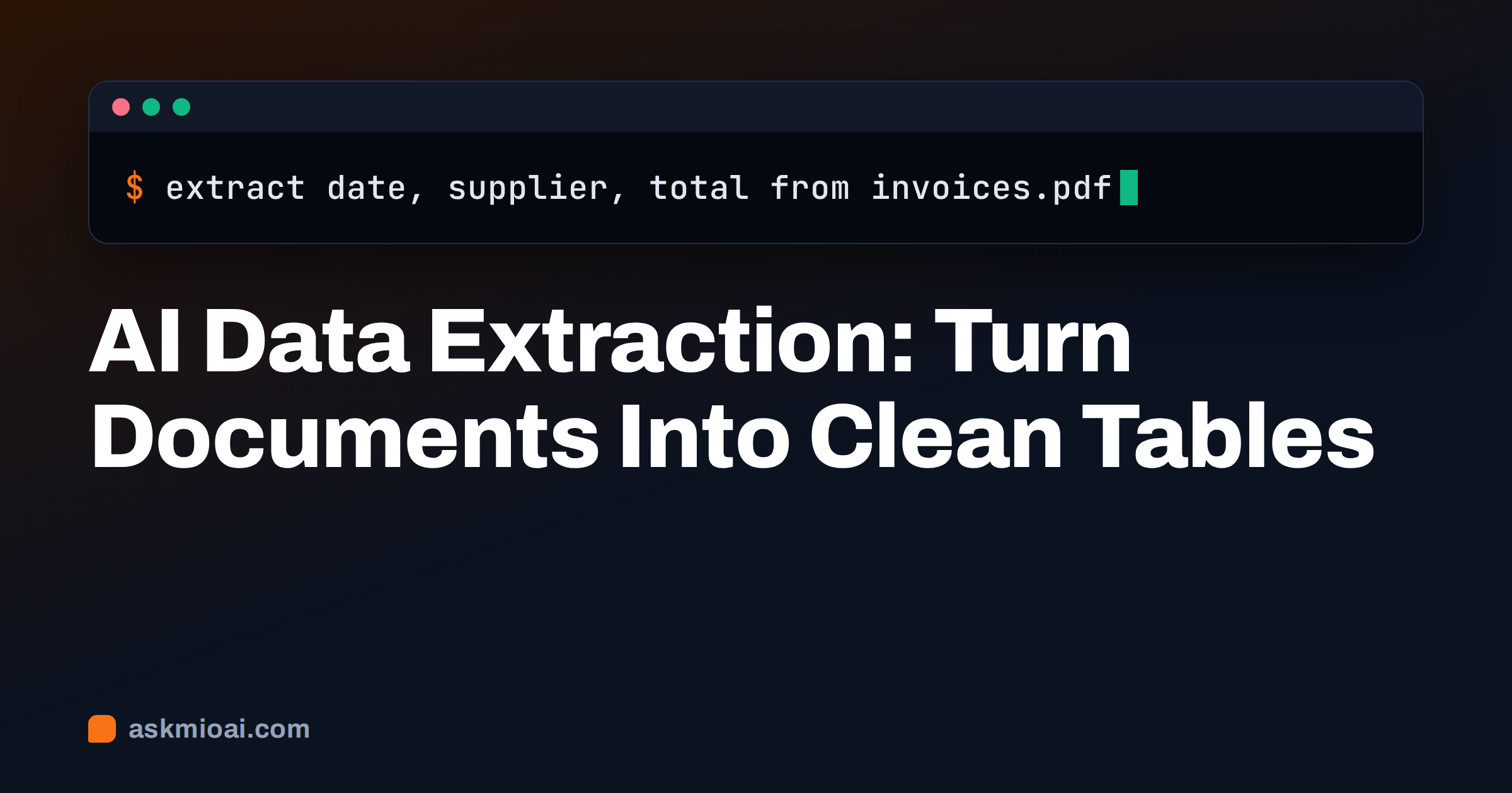 AI data extraction cover with a dark terminal window and a command that extracts fields from invoices