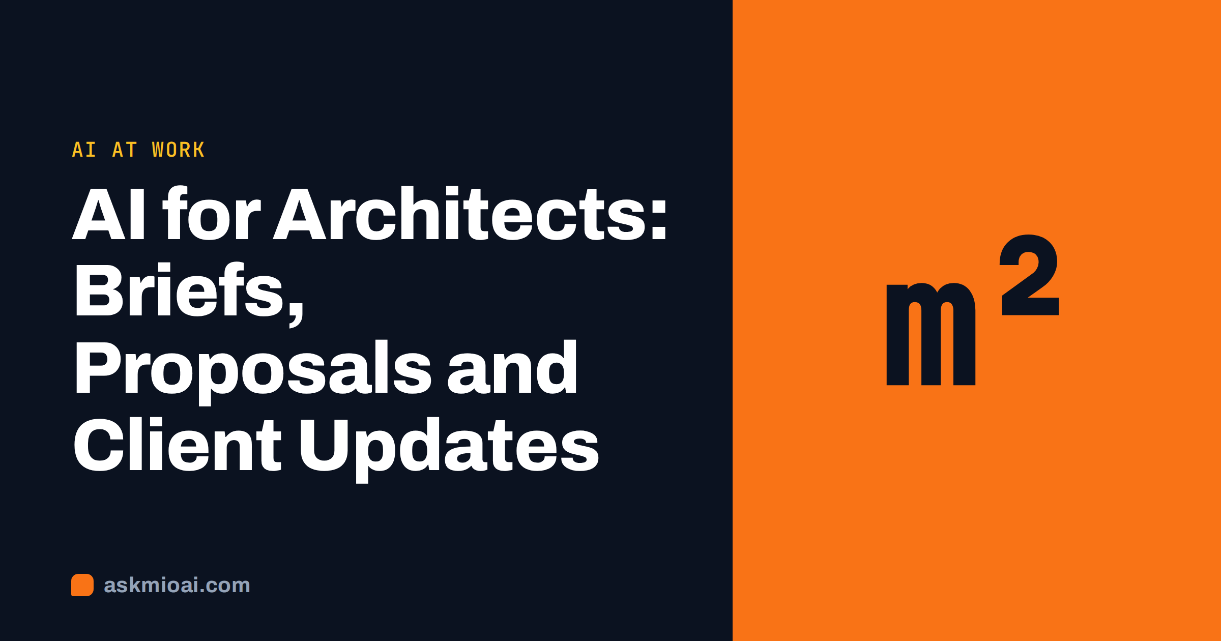 AI for architects cover with a split panel and a large square-metre glyph on orange