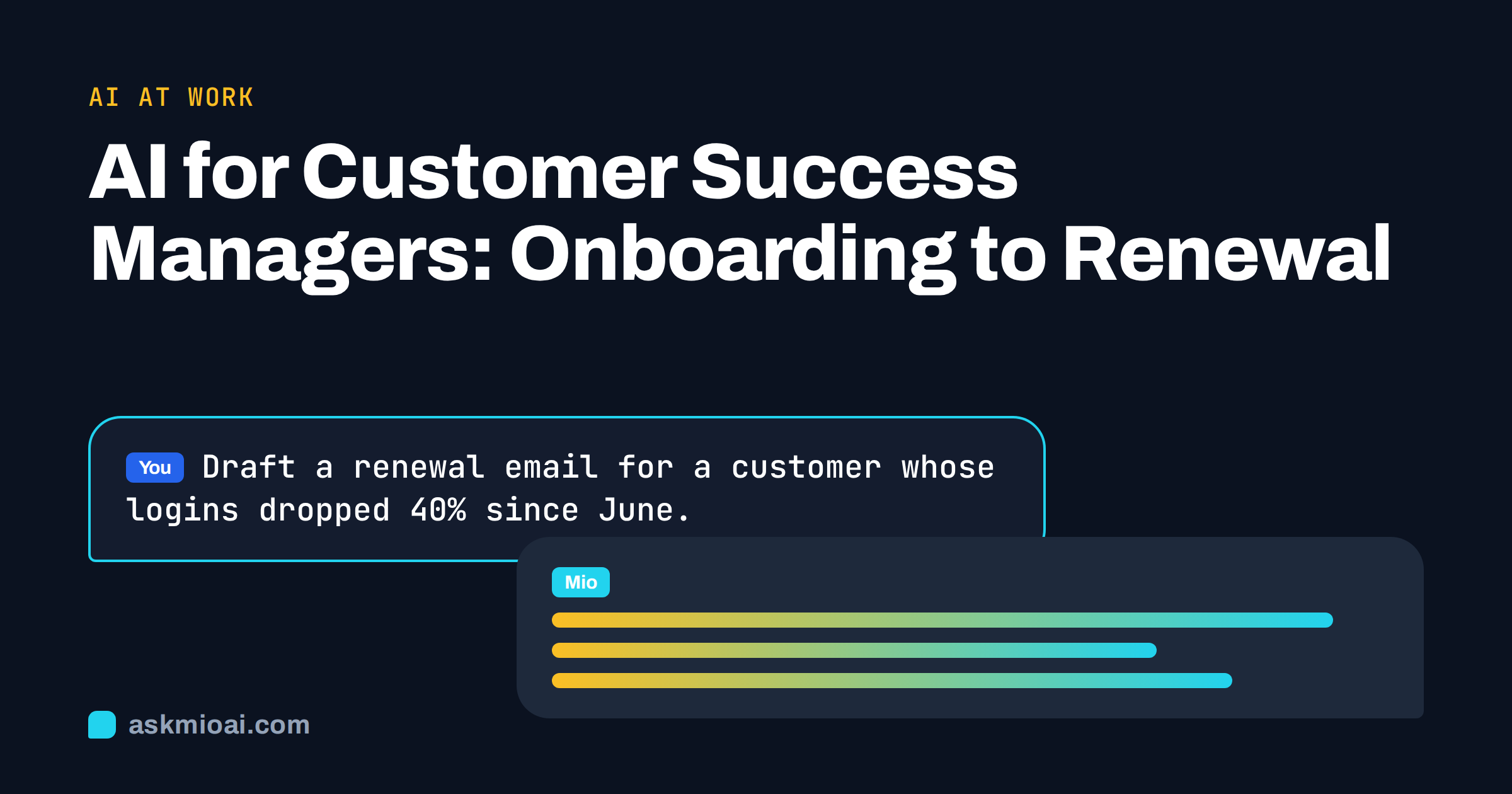 AI for customer success managers cover with a prompt bubble asking for a renewal email draft