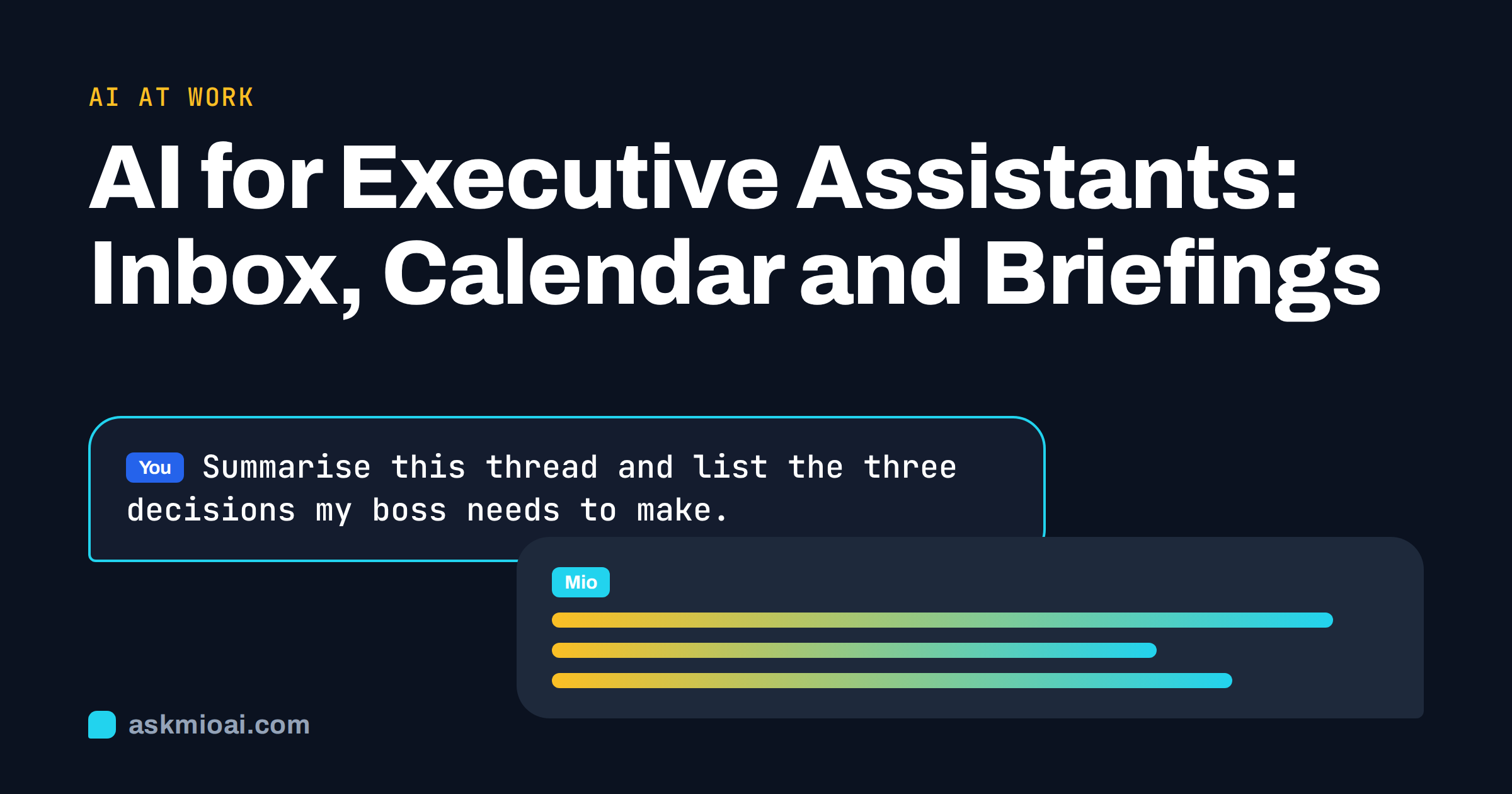 AI for executive assistants cover with a chat bubble prompt asking to summarise a thread and list decisions