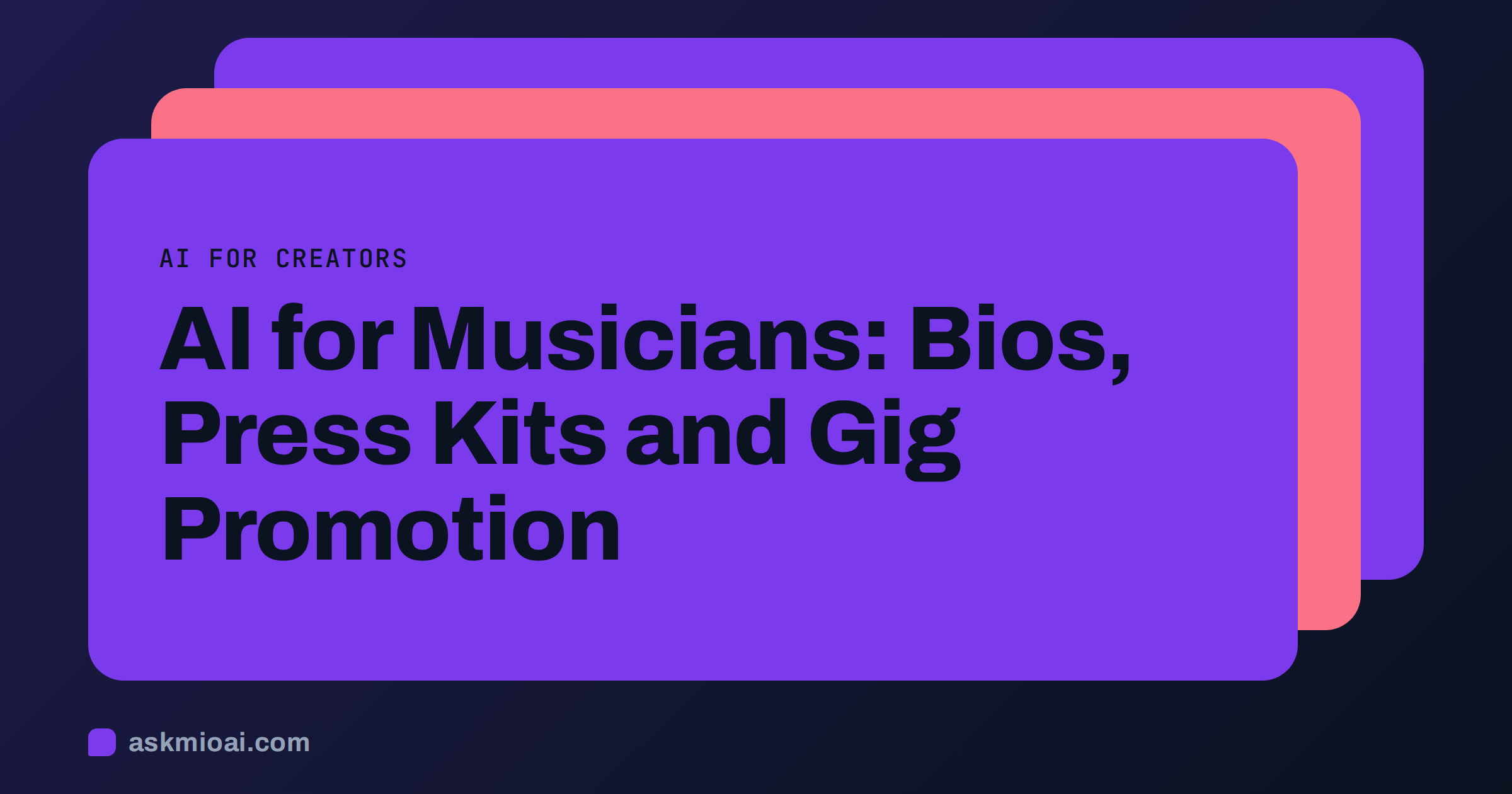 AI for musicians cover with three layered cards in violet, coral and orange and the article title