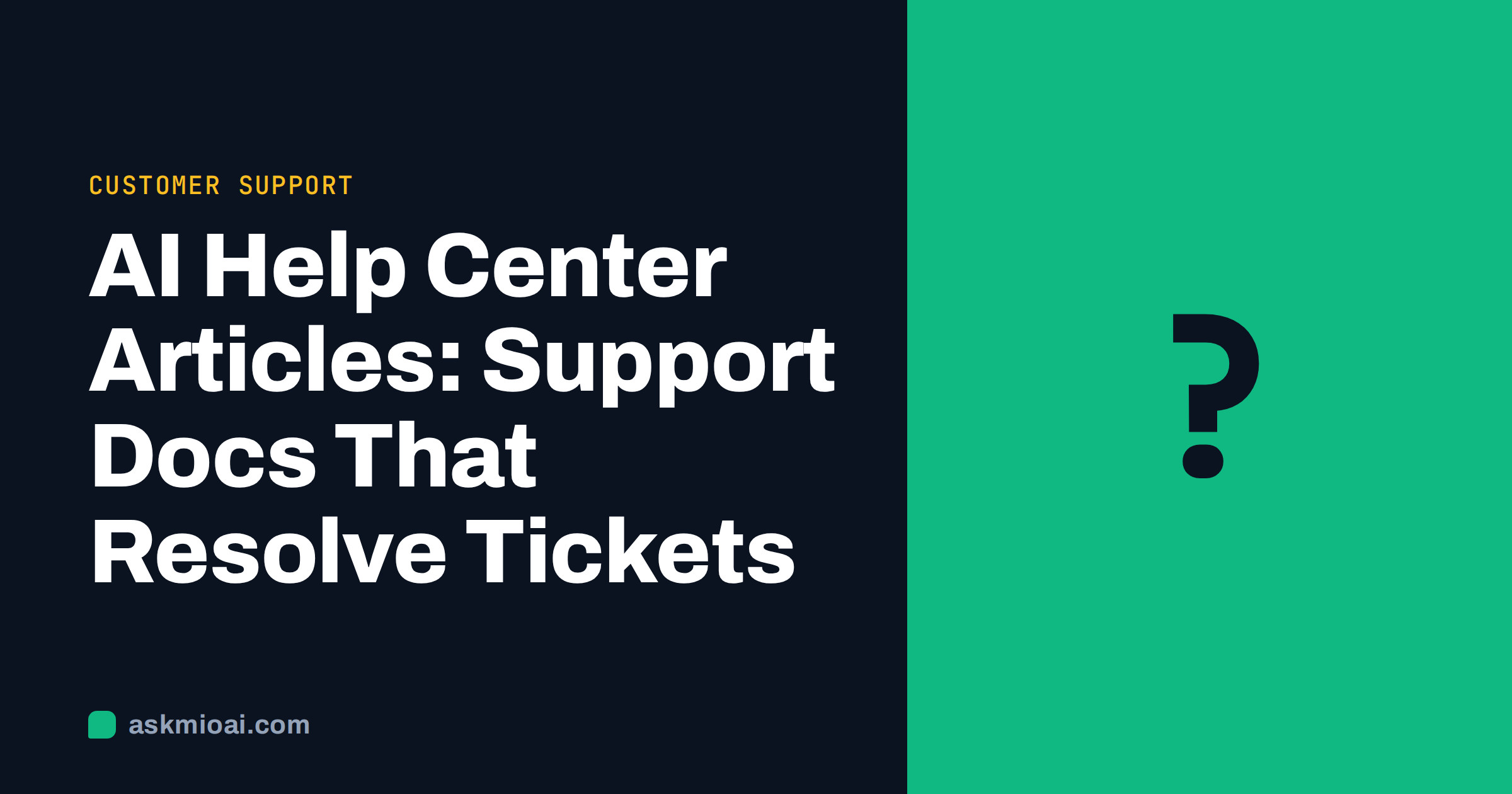 AI help center articles cover with a green split panel and a large question mark beside the title