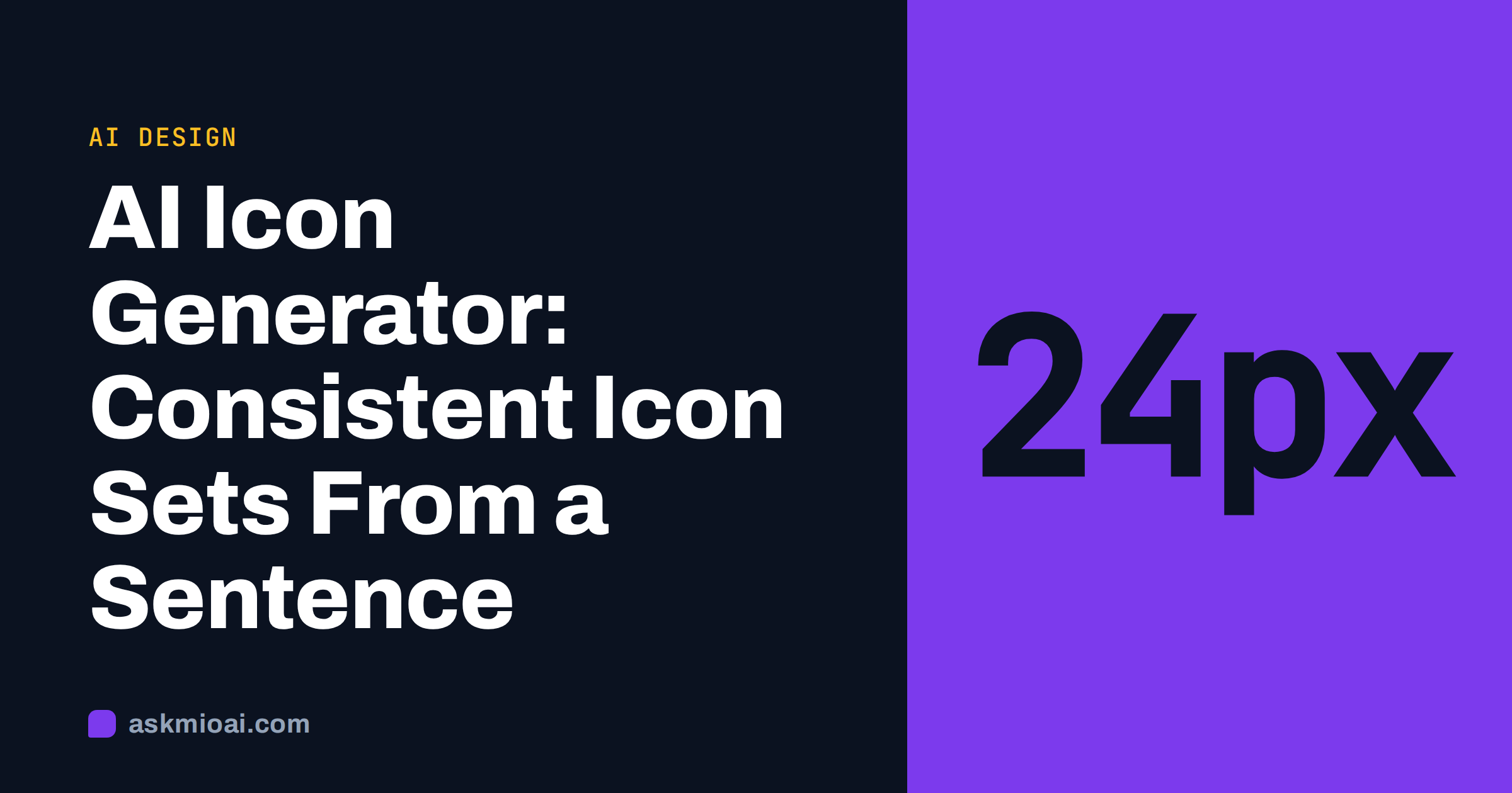 AI icon generator cover with a large 24px glyph on a violet panel beside the article title