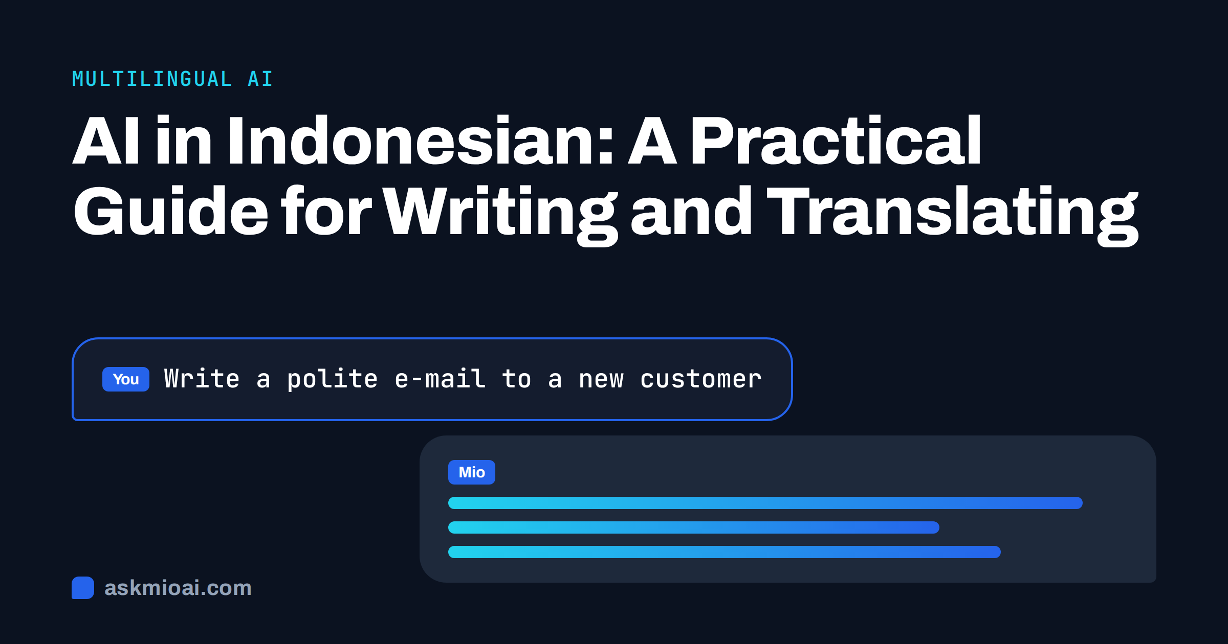 AI in Indonesian cover with a chat bubble asking for a polite e-mail to a new customer