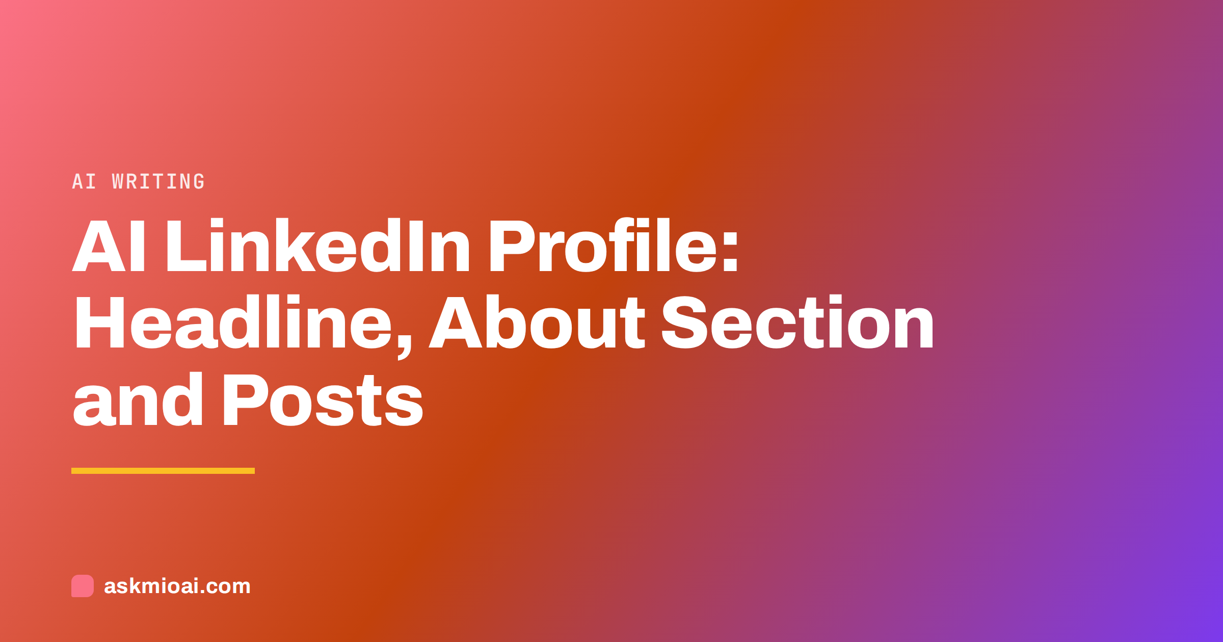 AI LinkedIn profile cover with a diagonal orange to violet gradient and bold title
