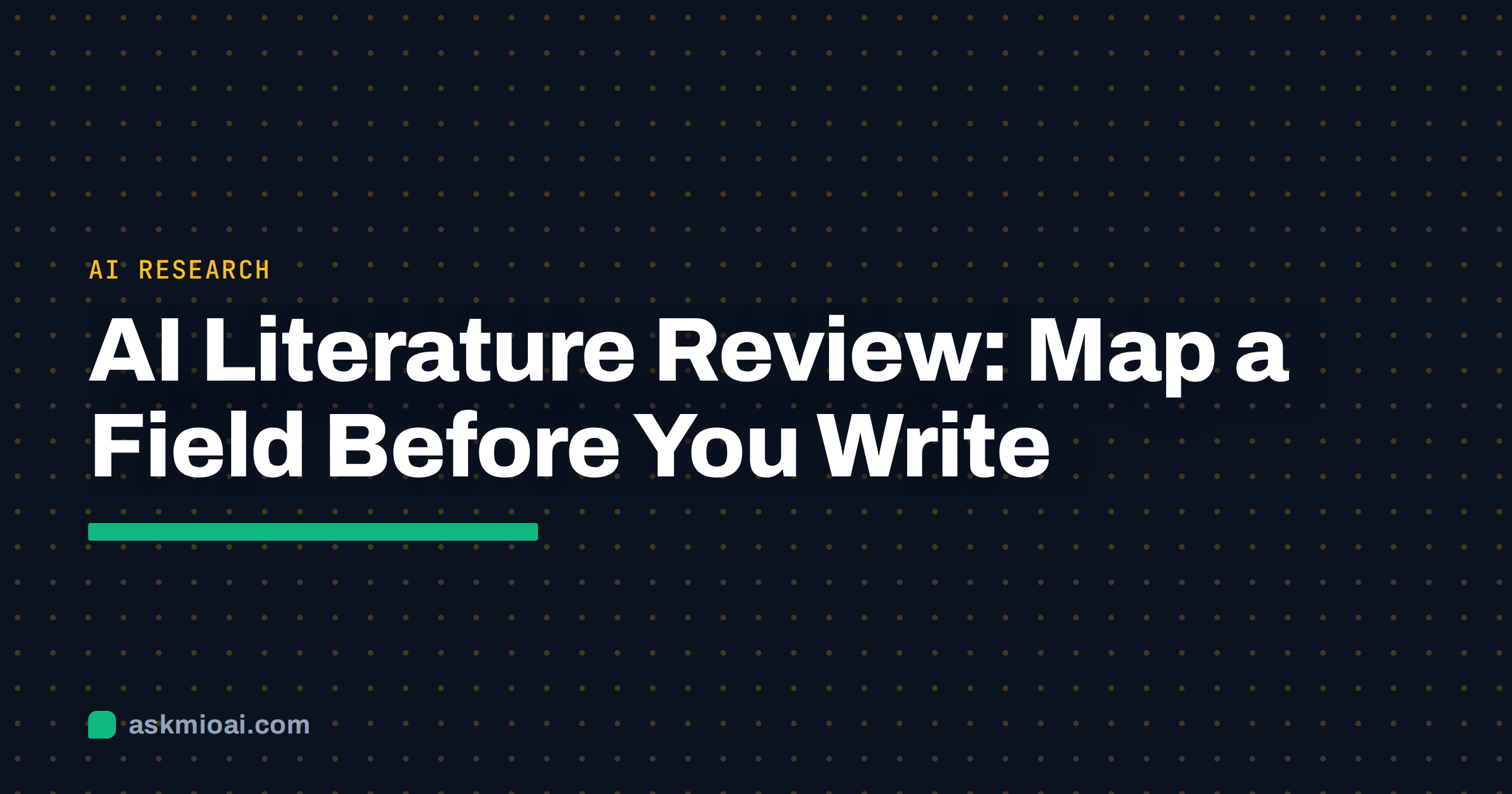 AI literature review cover on a dark dotted grid background with a green underline bar