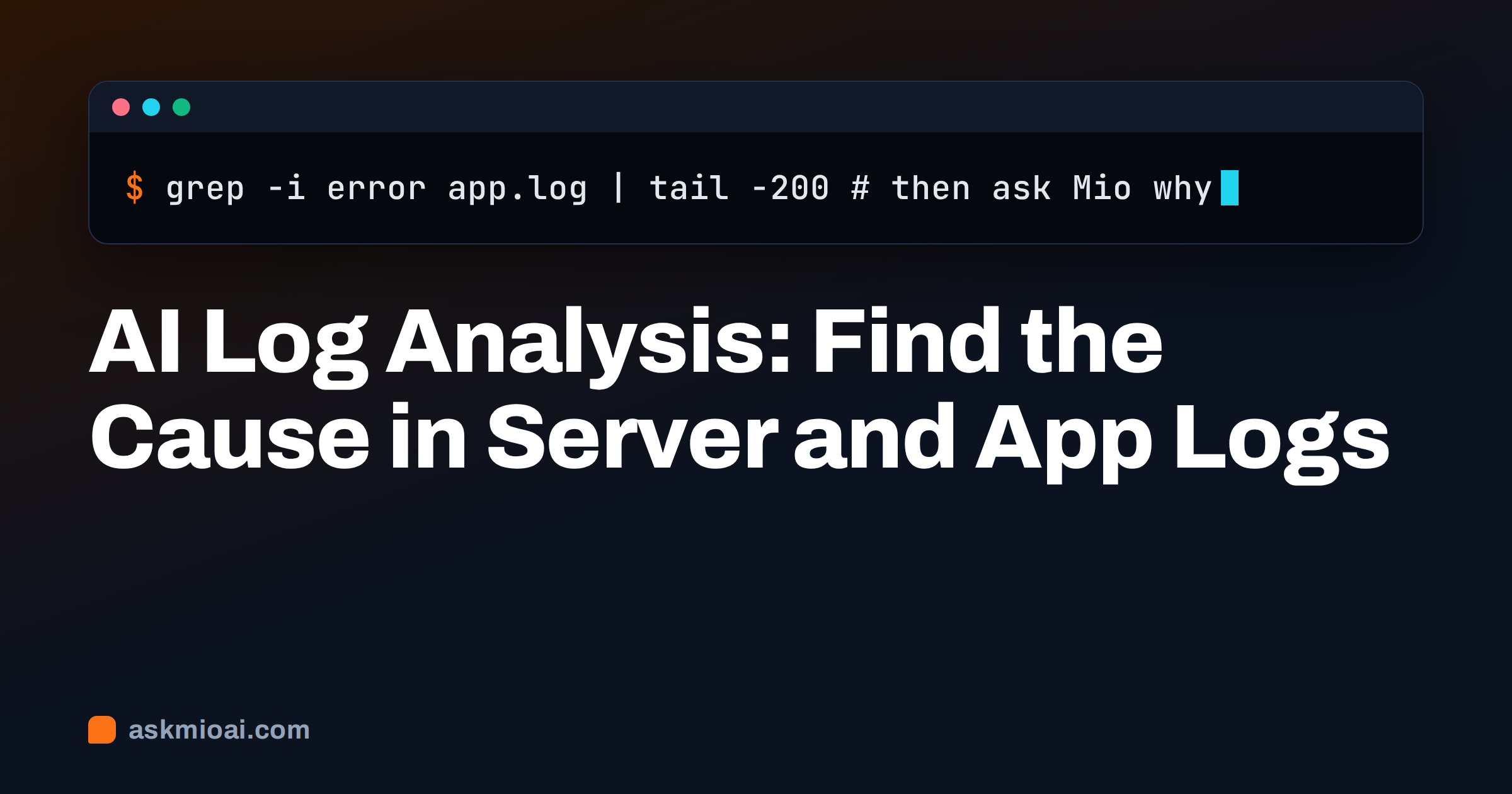 AI log analysis cover showing a dark terminal with a grep command for errors