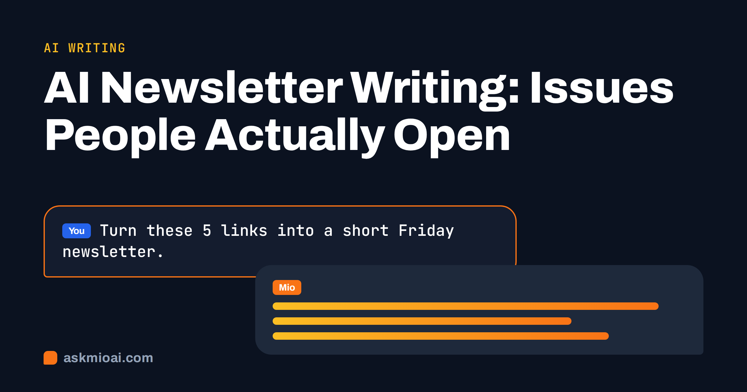 AI newsletter writing cover with a chat prompt turning five links into a newsletter