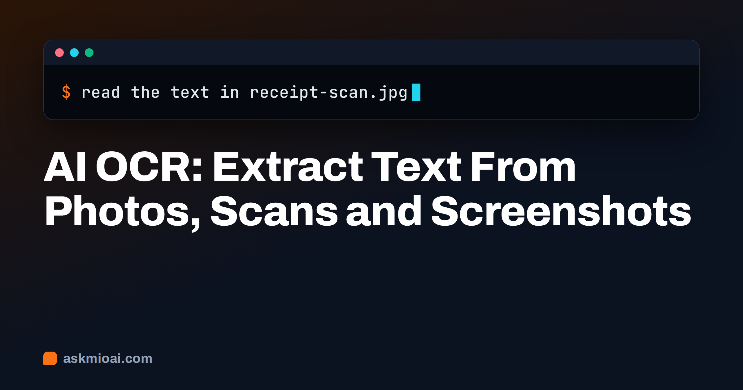 AI OCR cover with a terminal line reading a receipt scan and the article title on a dark background