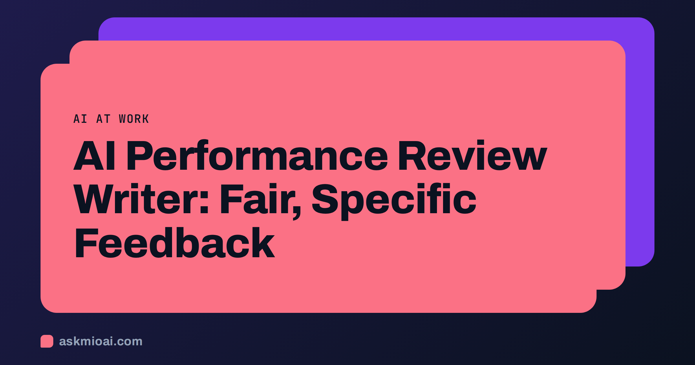 AI performance review writer cover with three layered cards and the article title