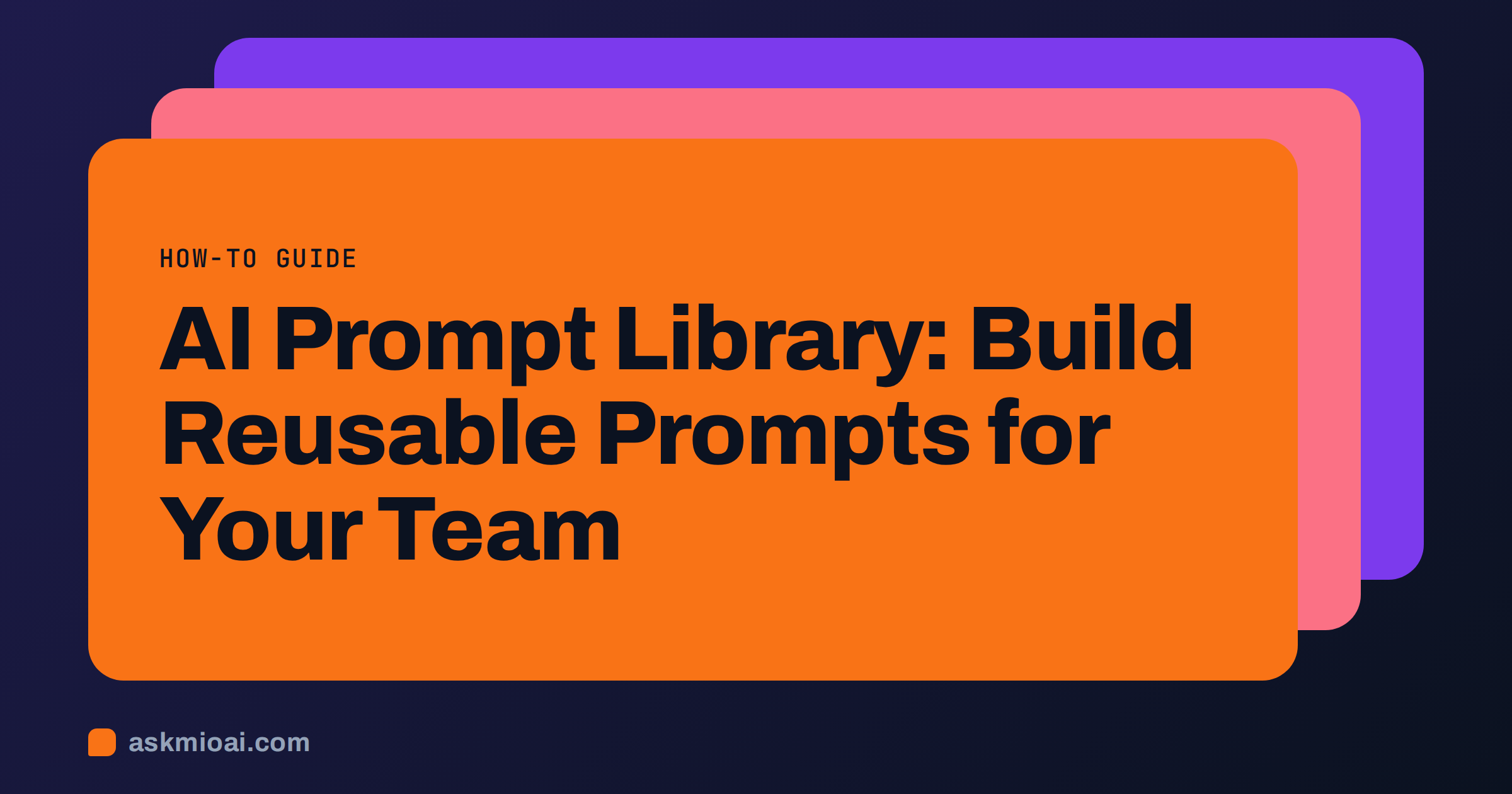 AI prompt library cover with layered orange, coral and violet cards on a dark background