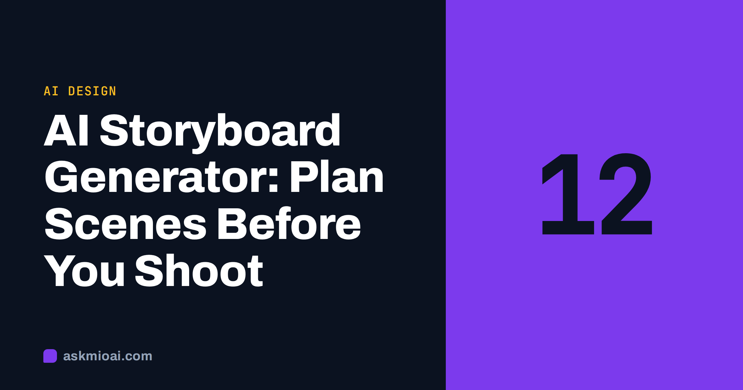 AI storyboard generator cover with the large number 12 for frames in white on a violet panel