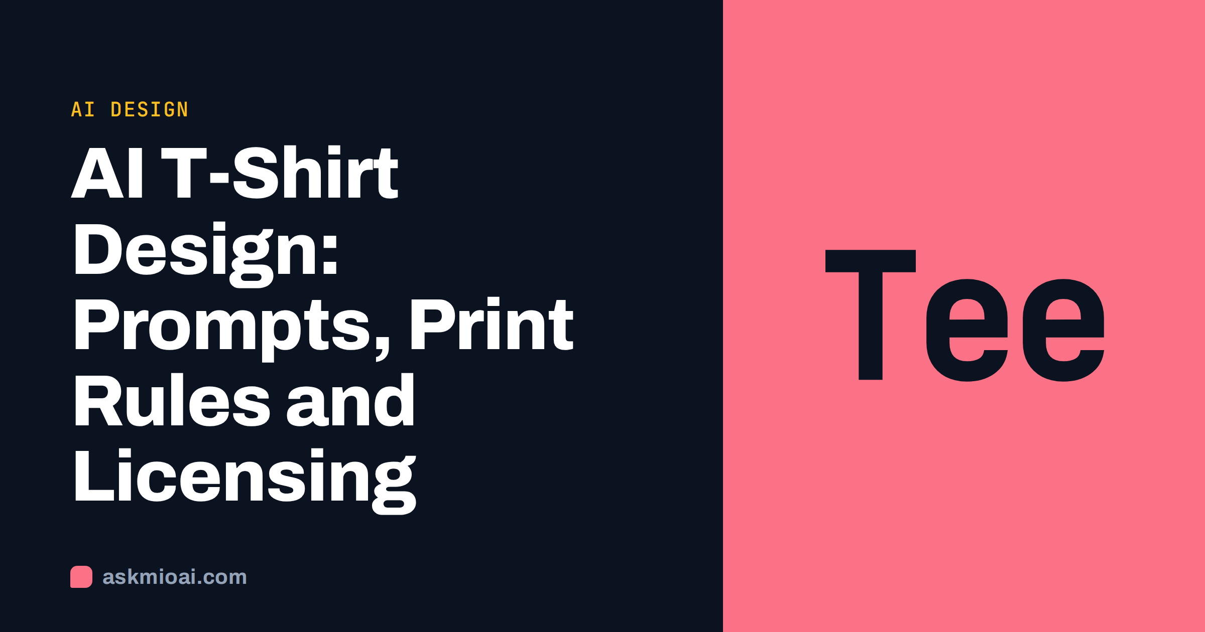AI T-shirt design cover with a split panel, a large tee glyph in coral and the article title
