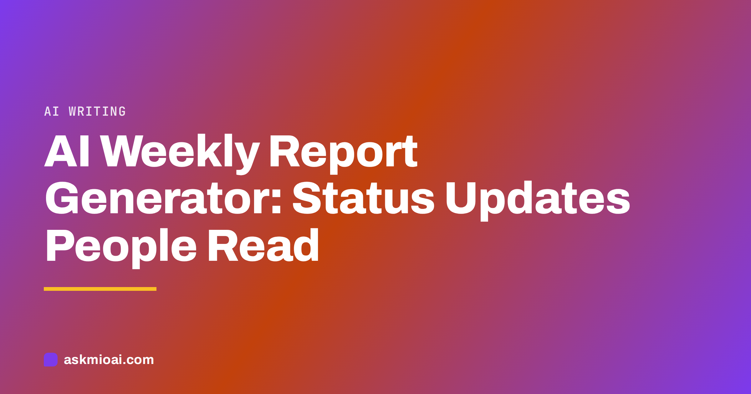 AI weekly report generator cover with a violet to amber diagonal gradient
