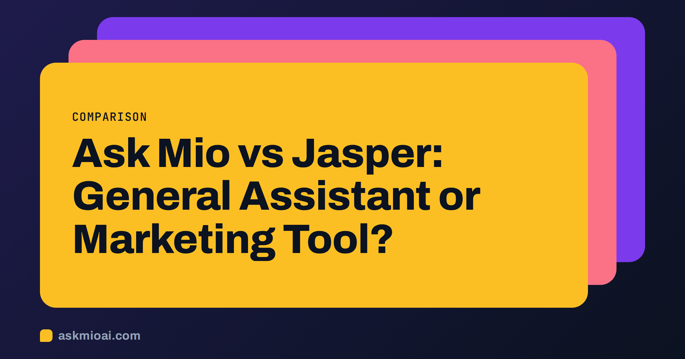 Ask Mio vs Jasper cover with three layered cards in violet and coral and the comparison title on the top card
