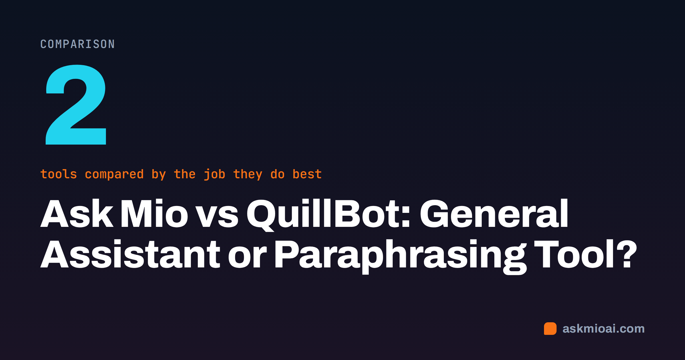 Ask Mio vs QuillBot cover with the number 2 and a label about two tools compared by the job they do best
