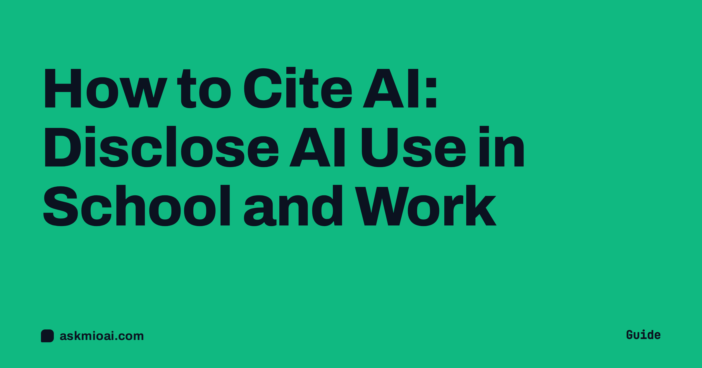 How to cite AI cover on a bold green poster with the title in large dark type and the askmioai.com mark