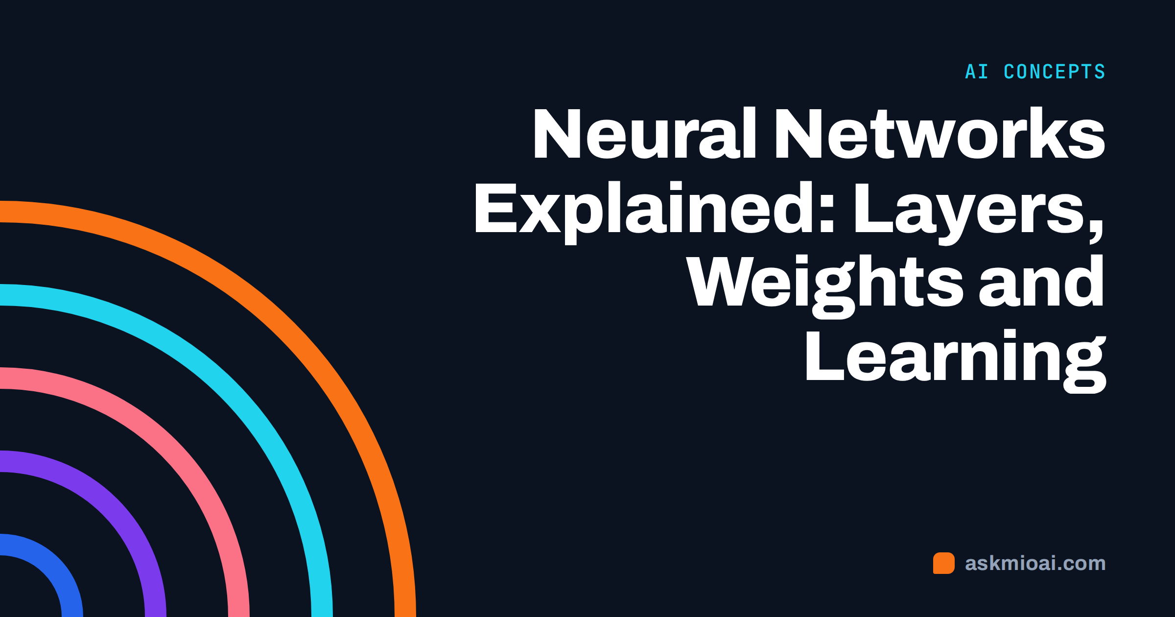 Neural networks explained cover with concentric coloured arcs and the article title