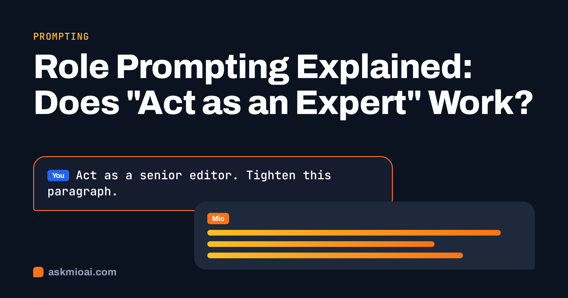 Role prompting explained cover with a chat bubble holding an act as a senior editor prompt