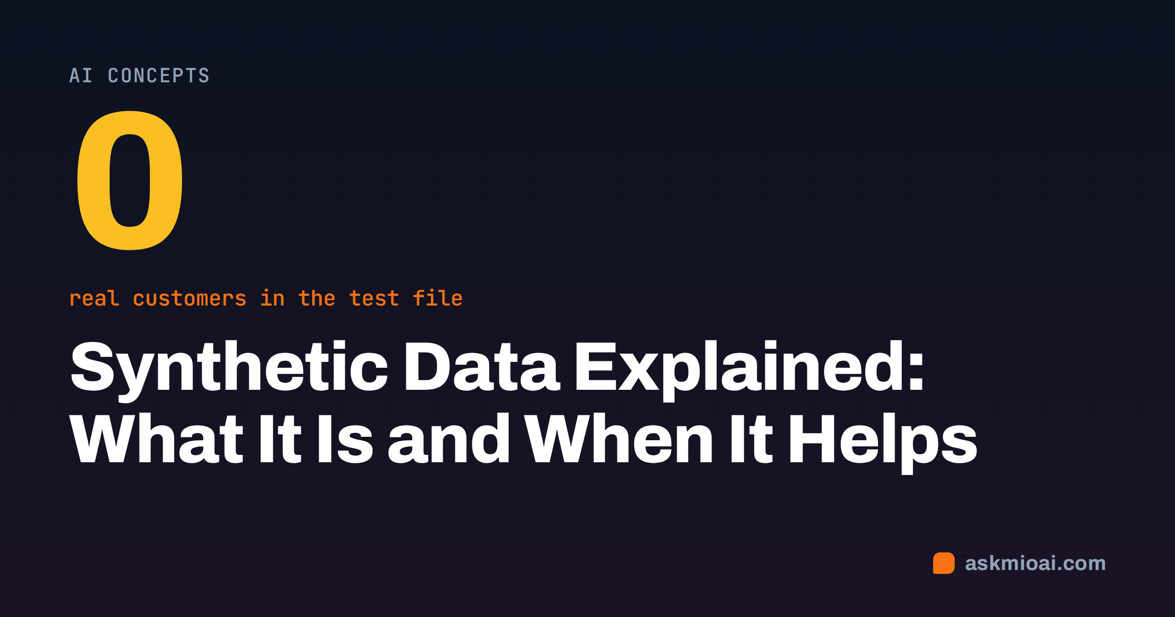 Synthetic data explained cover with a dark card, a large zero and a stat label