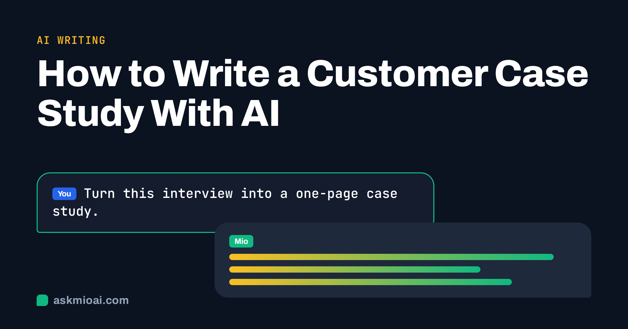 Case study with AI cover showing a prompt bubble and an answer from Mio in green tones